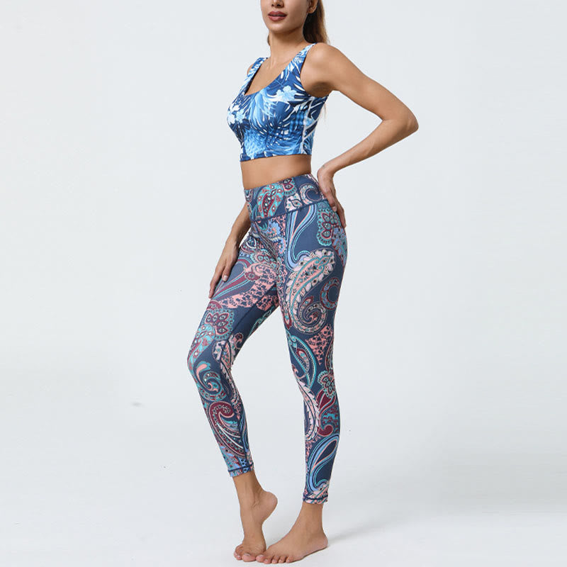 Buddha Stones Flowers Feathers Sun Moon Print Sports Fitness Yoga High Waist Leggings Women's Pants - image 4