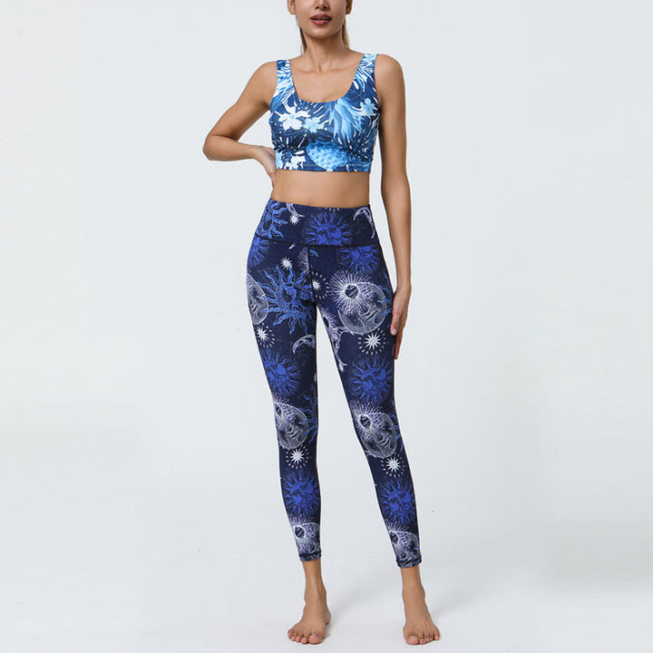 Buddha Stones Flowers Feathers Sun Moon Print Sports Fitness Yoga High Waist Leggings Women's Pants - image 13