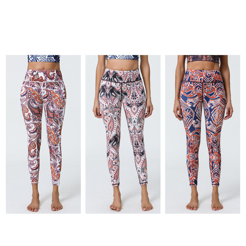 Buddha Stones Flowers Feathers Sun Moon Print Sports Fitness Yoga High Waist Leggings Women's Pants - image 32