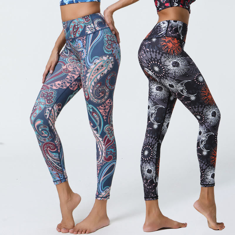 Buddha Stones Flowers Feathers Sun Moon Print Sports Fitness Yoga High Waist Leggings Women's Pants - image 0