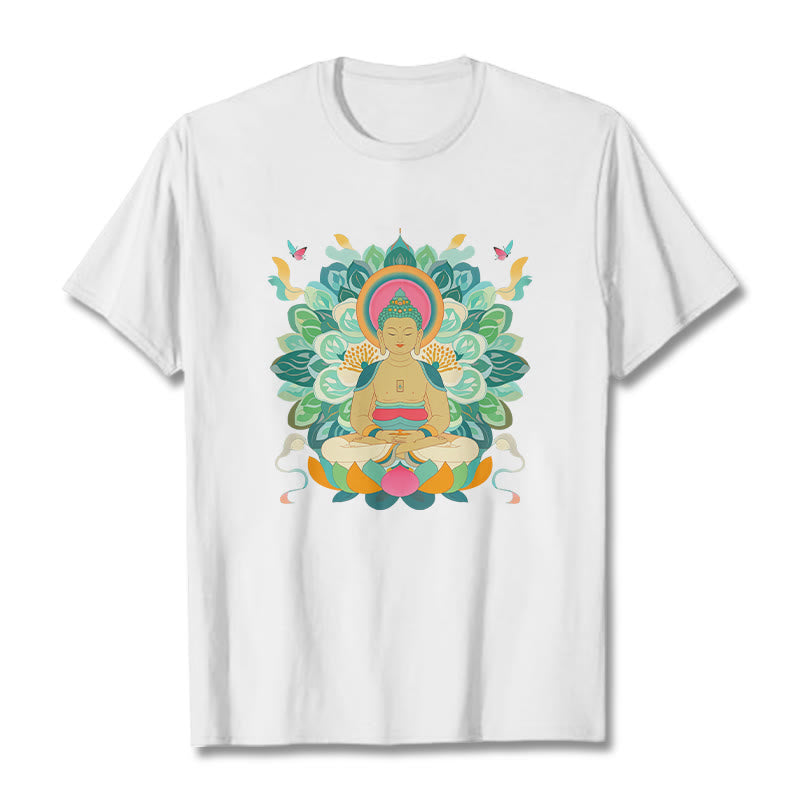 Buddha Stones Butterfly Lotus Buddha-Inspired Tee T-shirt - White - 2XL - image 0
