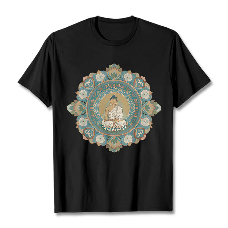 Buddha Stones Mandala Flower Buddha Tee T-shirt - Black - 2XL - image 5