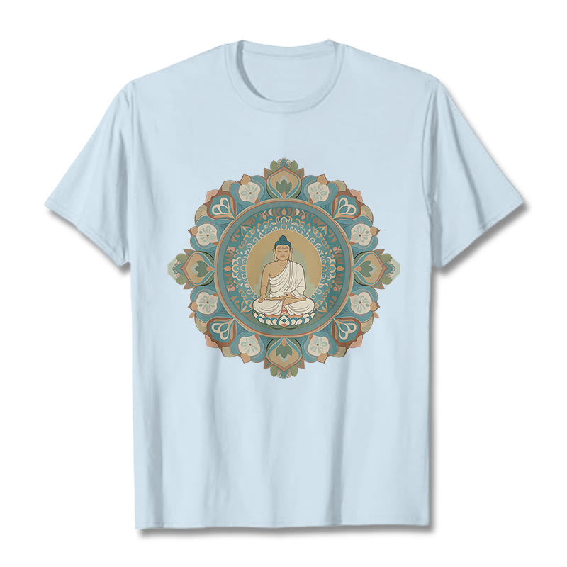 Buddha Stones Mandala Flower Buddha Tee T-shirt - LightCyan - 2XL - image 17