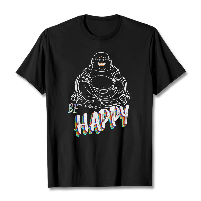 Buddha Stones BE HAPPY Laughing Buddha Tee T-shirt - Black - 2XL - image 4