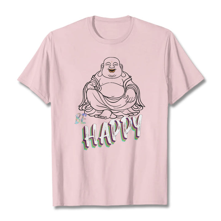 Buddha Stones BE HAPPY Laughing Buddha Tee T-shirt - LightPink - 2XL - image 12
