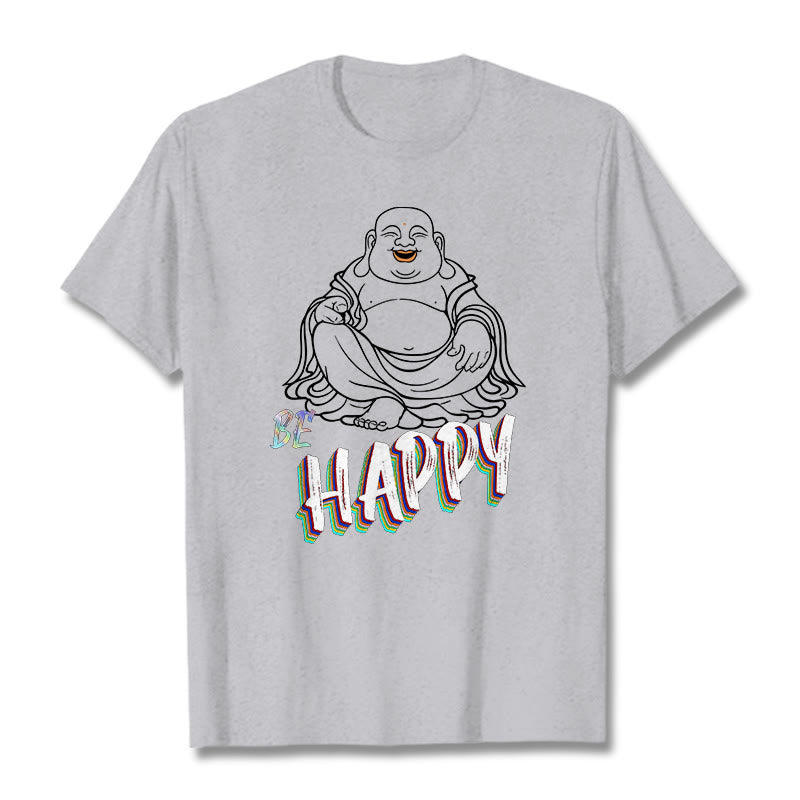 Buddha Stones BE HAPPY Laughing Buddha Tee T-shirt - LightGrey - 2XL - image 0