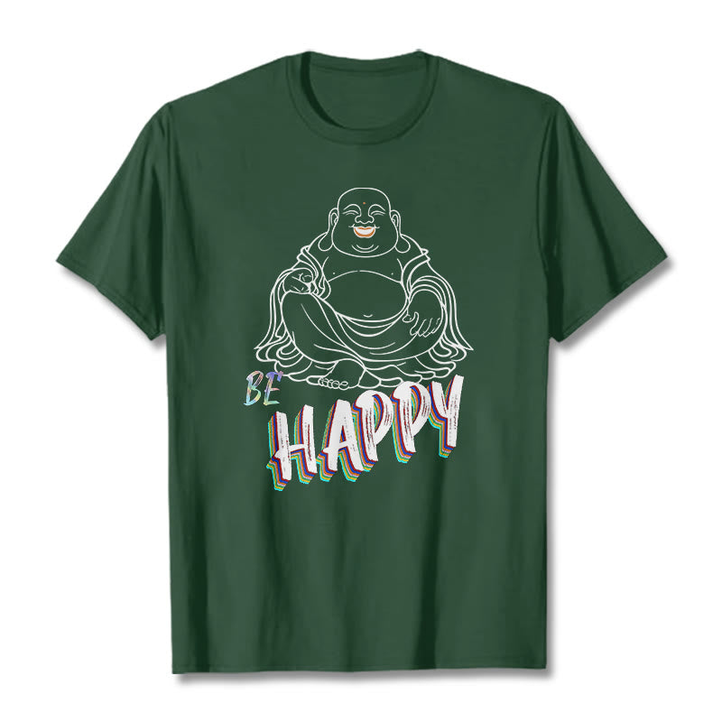 Buddha Stones BE HAPPY Laughing Buddha Tee T-shirt - ForestGreen - 2XL - image 10