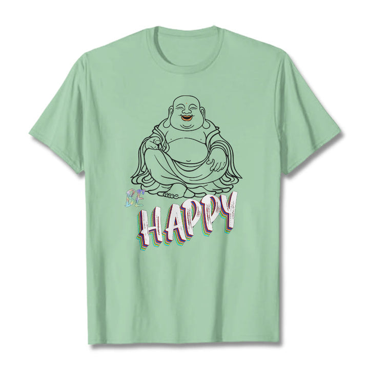 Buddha Stones BE HAPPY Laughing Buddha Tee T-shirt - PaleGreen - 2XL - image 14