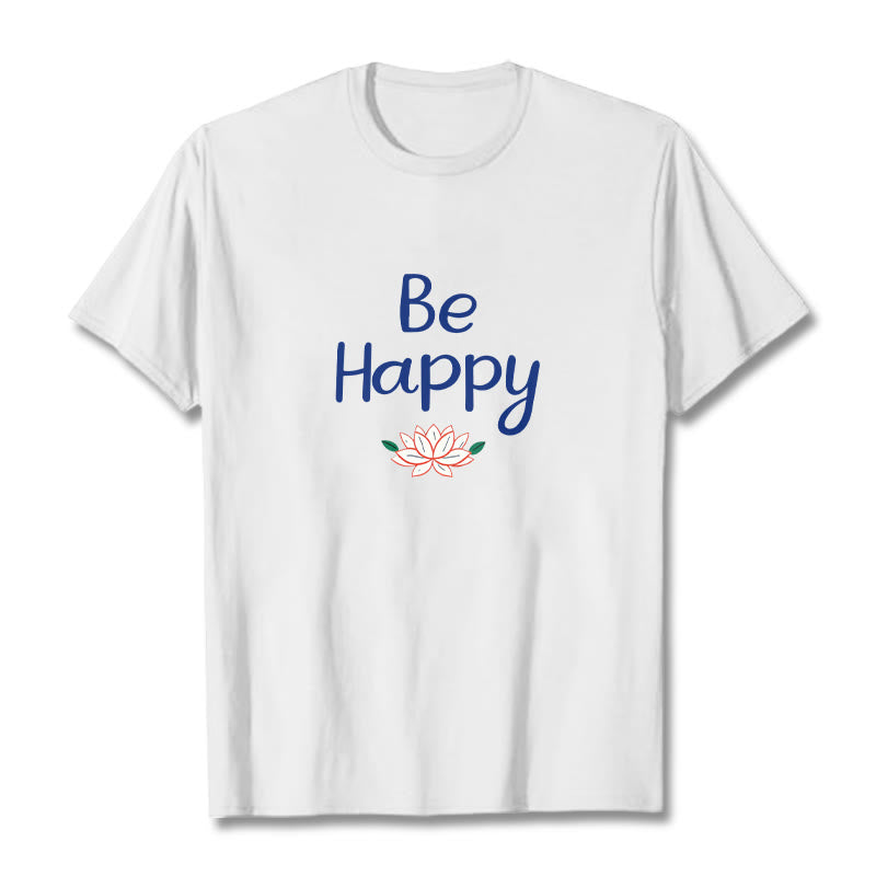 Buddha Stones Be Happy Lotus Tee T-shirt - White - 2XL - image 0
