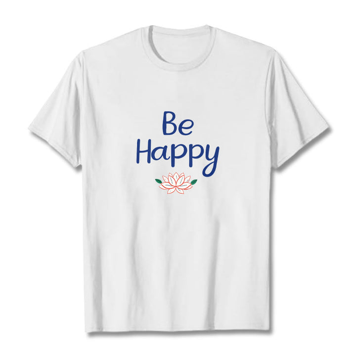 Buddha Stones Be Happy Lotus Tee T-shirt - White - 2XL - image 0