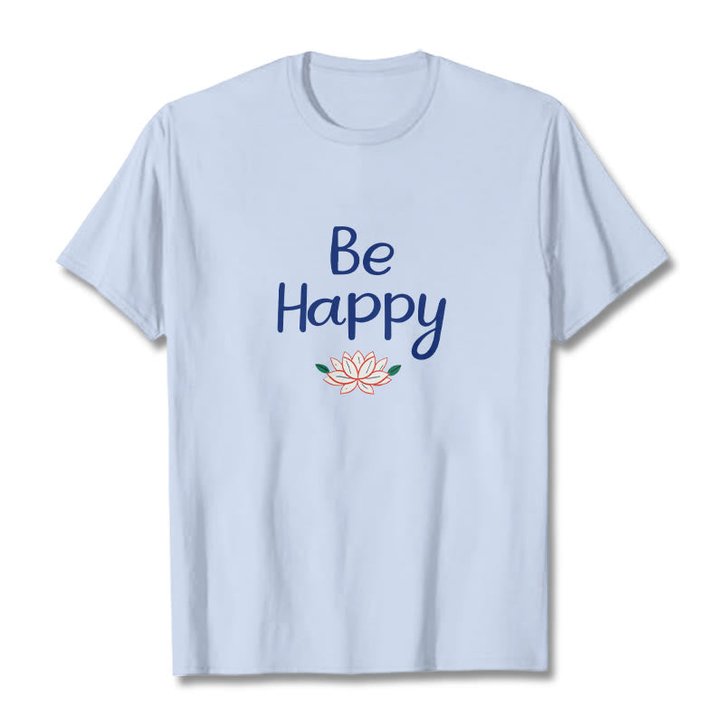 Buddha Stones Be Happy Lotus Tee T-shirt - LightCyan - 2XL - image 17