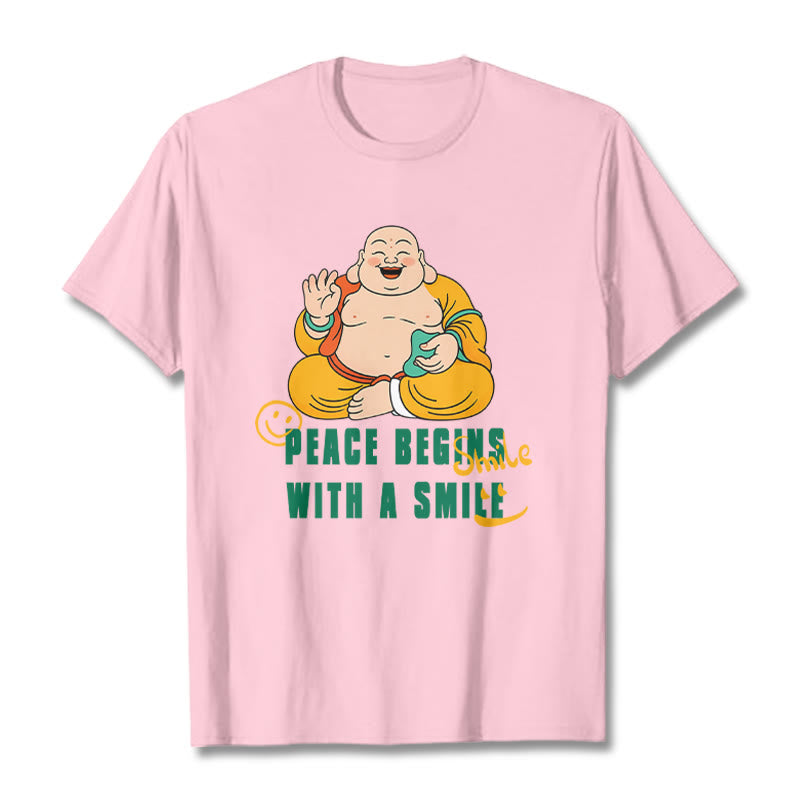 Buddha Stones Peace Begins With A Smile Tee T-shirt - LightPink - 2XL - image 14