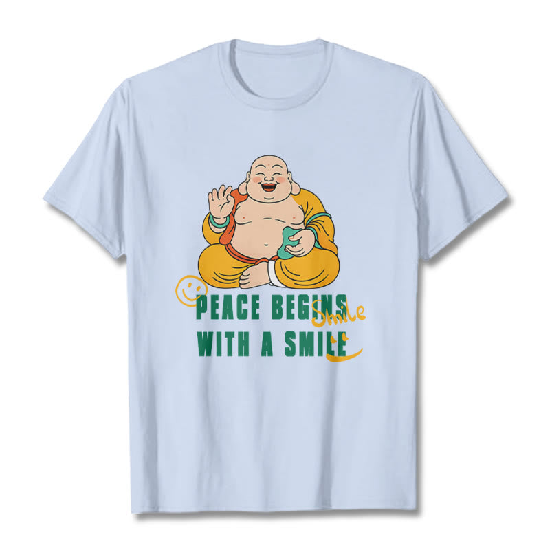 Buddha Stones Peace Begins With A Smile Tee T-shirt - LightCyan - 2XL - image 18