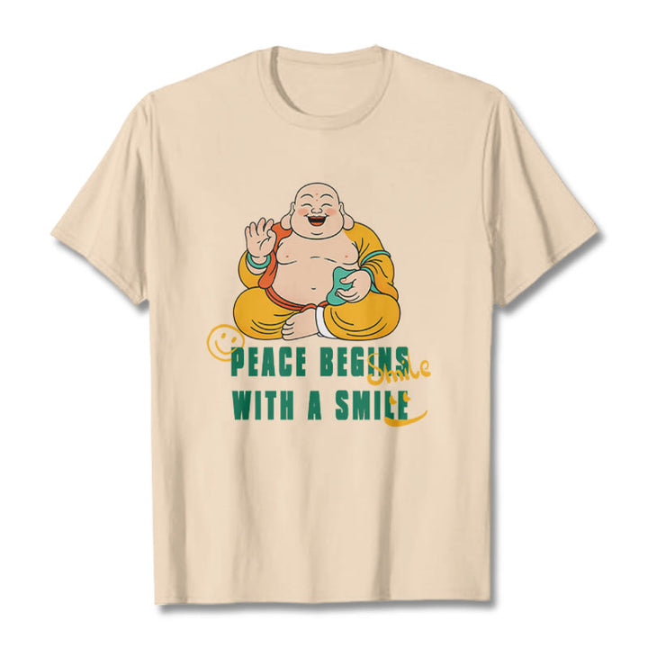 Buddha Stones Peace Begins With A Smile Tee T-shirt - Bisque - 2XL - image 10