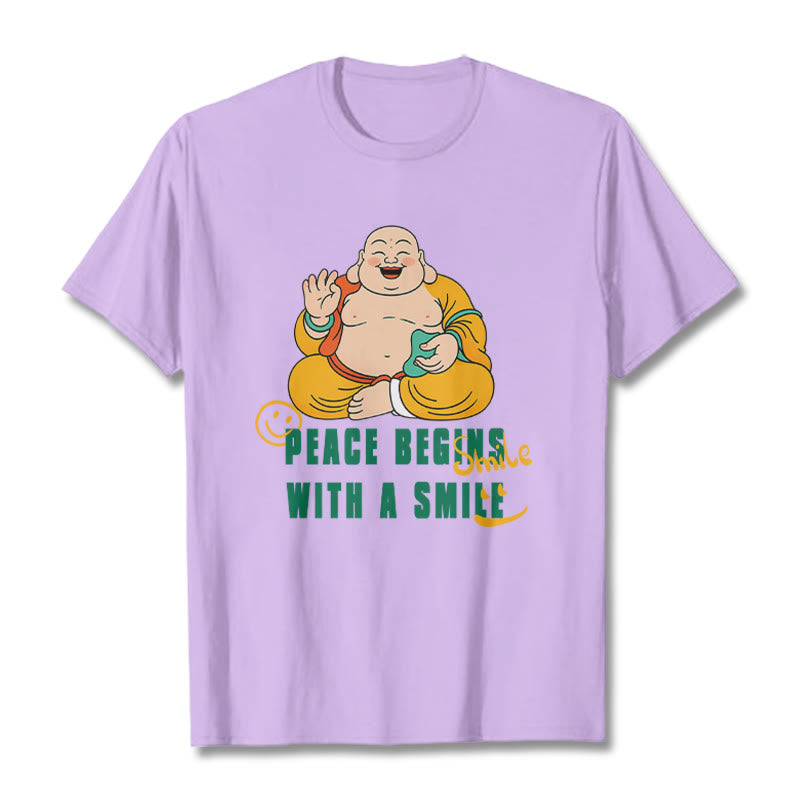 Buddha Stones Peace Begins With A Smile Tee T-shirt - Plum - 2XL - image 16