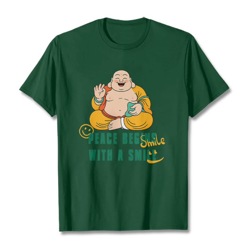 Buddha Stones Peace Begins With A Smile Tee T-shirt - ForestGreen - 2XL - image 12