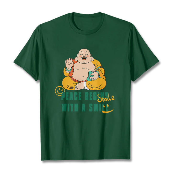 Buddha Stones Peace Begins With A Smile Tee T-shirt - ForestGreen - 2XL - image 12