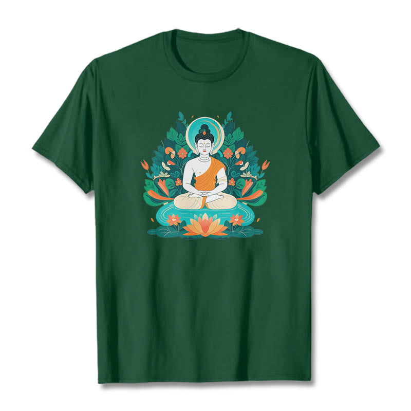 Buddha Stones Flower Grass Lotus Bodhisattva Tee T-shirt - ForestGreen - 2XL - image 0