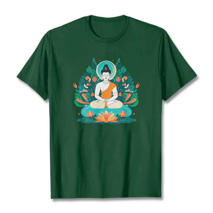 Buddha Stones Flower Grass Lotus Bodhisattva Tee T-shirt - ForestGreen - 2XL - image 0