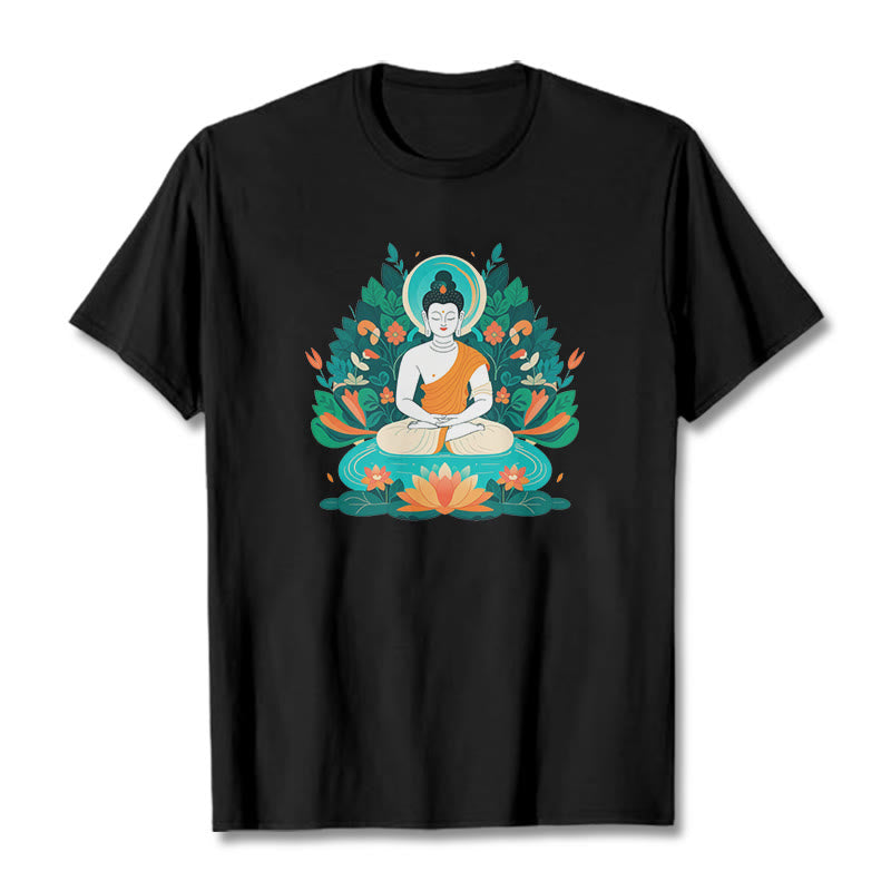 Buddha Stones Flower Grass Lotus Bodhisattva Tee T-shirt - Black - 2XL - image 5