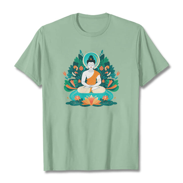 Buddha Stones Flower Grass Lotus Bodhisattva Tee T-shirt - PaleGreen - 2XL - image 13