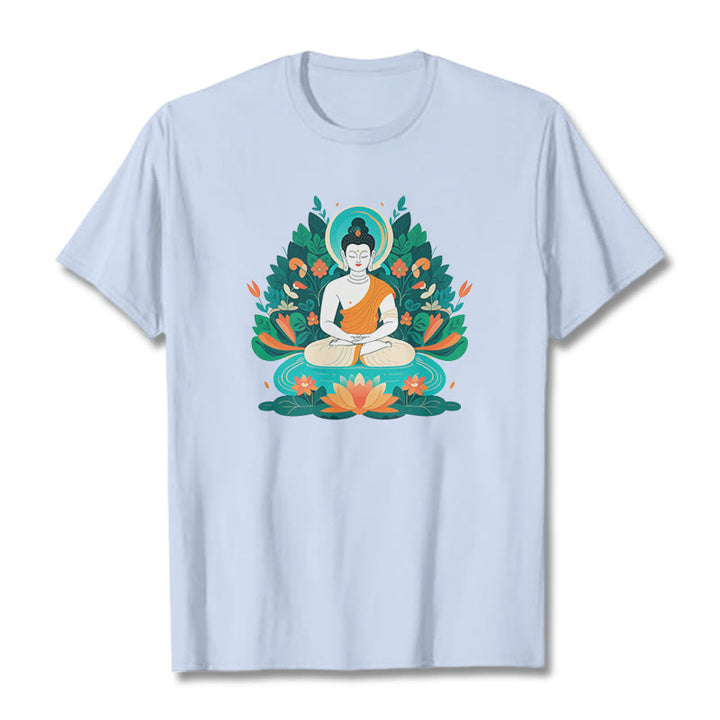 Buddha Stones Flower Grass Lotus Bodhisattva Tee T-shirt - LightCyan - 2XL - image 17