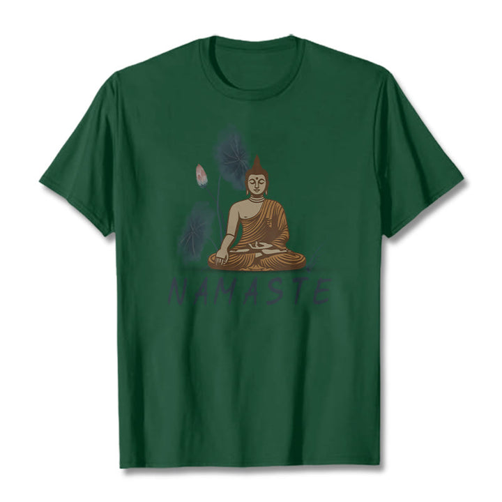 Buddha Stones NAMASTE Buddha Lotus Leaf Tee T-shirt - ForestGreen - Thin Font NAMASTE - 2XL - image 28