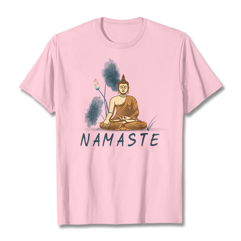 Buddha Stones NAMASTE Buddha Lotus Leaf Tee T-shirt - LightPink - Thin Font NAMASTE - 2XL - image 30
