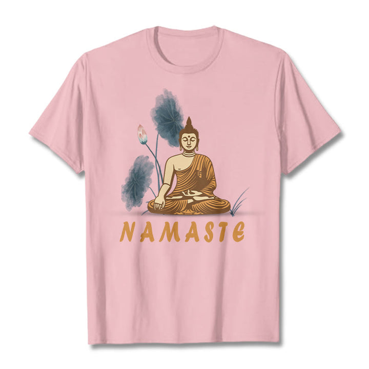 Buddha Stones NAMASTE Buddha Lotus Leaf Tee T-shirt - LightPink - Bold Font NAMASTE - 2XL - image 11
