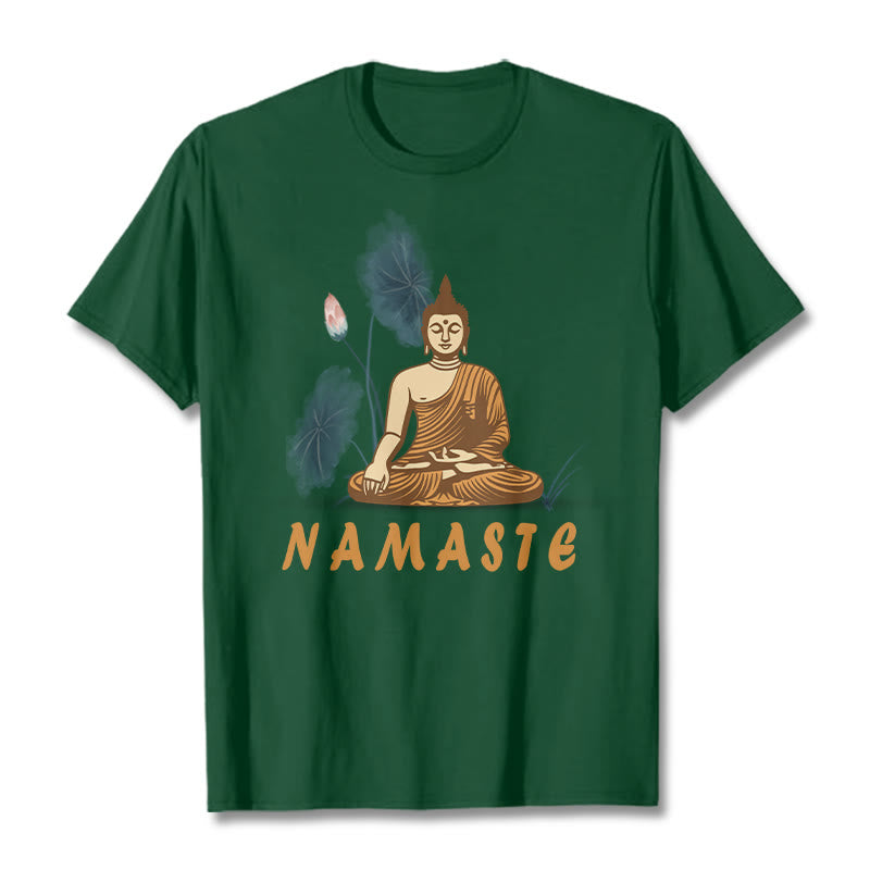 Buddha Stones NAMASTE Buddha Lotus Leaf Tee T-shirt - ForestGreen - Bold Font NAMASTE - 2XL - image 9
