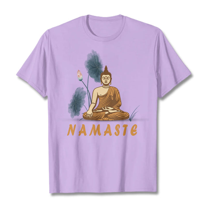 Buddha Stones NAMASTE Buddha Lotus Leaf Tee T-shirt - Plum - Bold Font NAMASTE - 2XL - image 16
