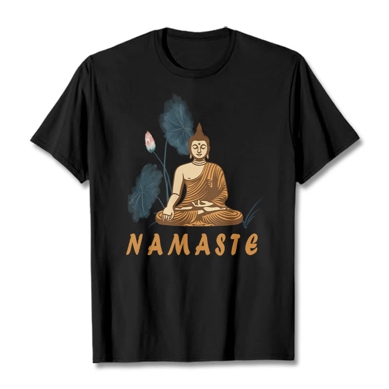 Buddha Stones NAMASTE Buddha Lotus Leaf Tee T-shirt - Black - Bold Font NAMASTE - 2XL - image 5