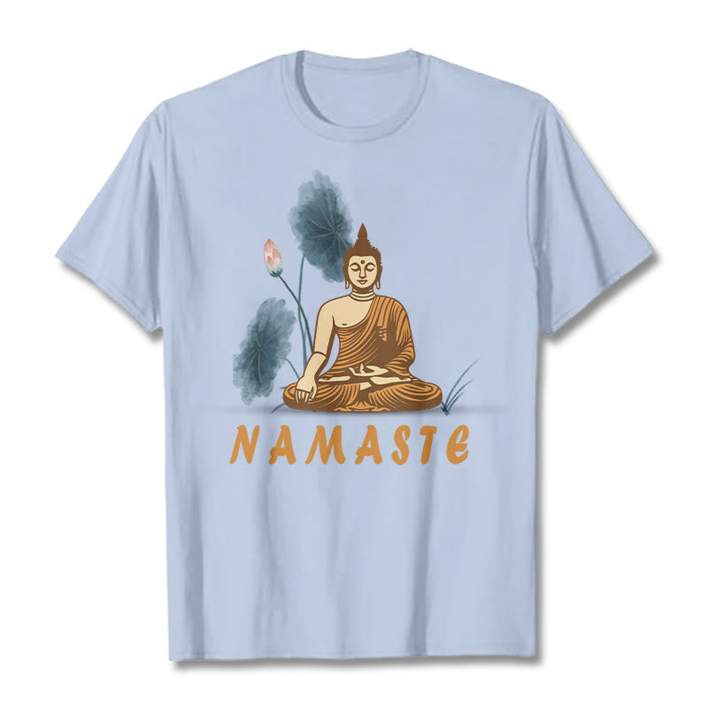 Buddha Stones NAMASTE Buddha Lotus Leaf Tee T-shirt - LightCyan - Bold Font NAMASTE - 2XL - image 18