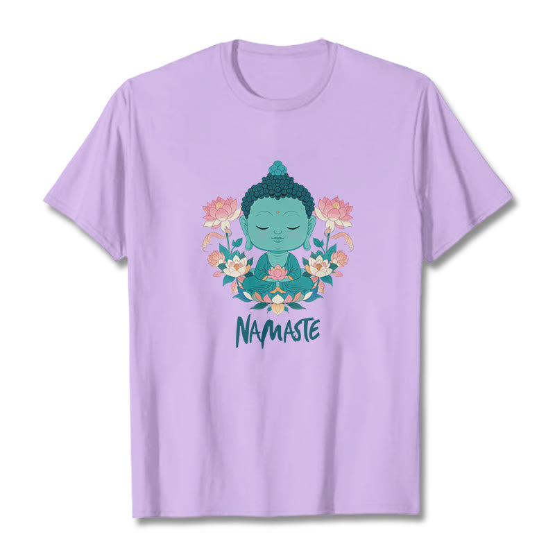 Buddha Stones NAMASTE Buddha Lotus Meditation Tee T-shirt - Plum - Green NAMASTE - 2XL - image 15