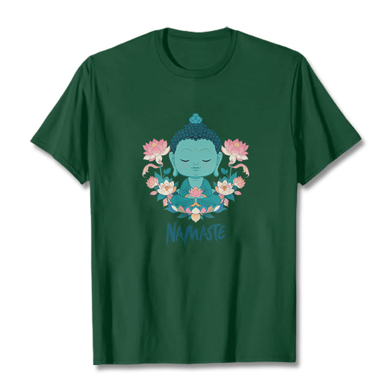 Buddha Stones NAMASTE Buddha Lotus Meditation Tee T-shirt - ForestGreen - Green NAMASTE - 2XL - image 11