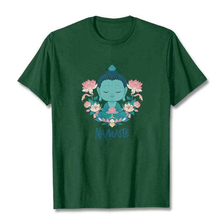 Buddha Stones NAMASTE Buddha Lotus Meditation Tee T-shirt - ForestGreen - Green NAMASTE - 2XL - image 11