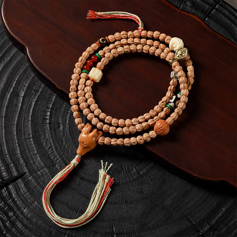 Buddha Stones 108 Beads Bodhi Seed Red Agate Deer Head Wisdom Mala Bracelet - Bodhi Seed - image 0