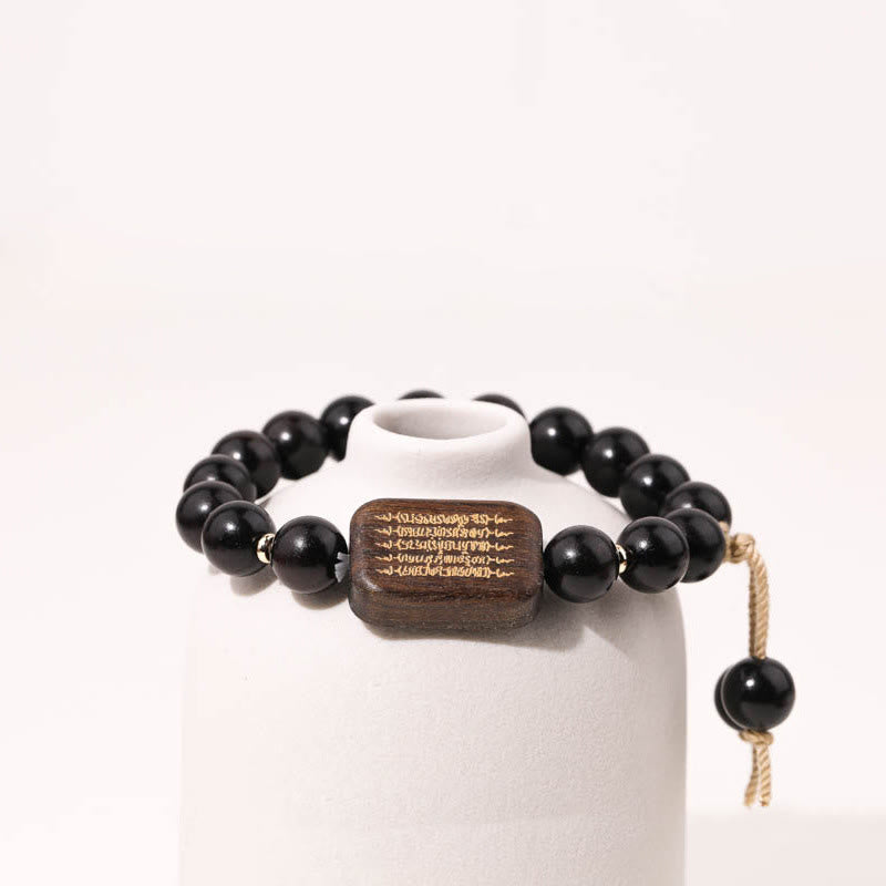 Buddha Stones Ebony Wood Scripture Engraved Peace Bracelet - Ebony Wood(Wrist Circumference 14-17cm) - image 0