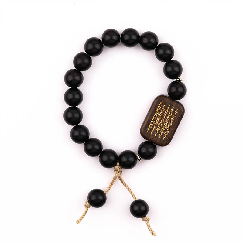 Buddha Stones Ebony Wood Scripture Engraved Peace Bracelet - image 3