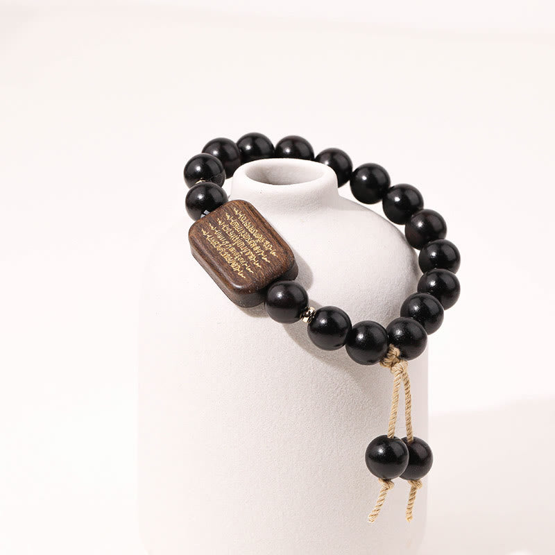 Buddha Stones Ebony Wood Scripture Engraved Peace Bracelet - image 1