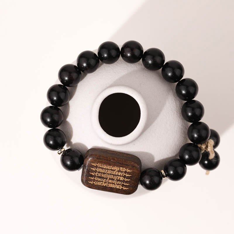 Buddha Stones Ebony Wood Scripture Engraved Peace Bracelet - image 2