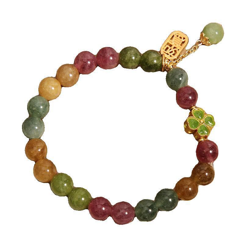 Buddha Stones Tourmaline Jade Colorful Four-leaf Clover Positive Bracelet - image 5