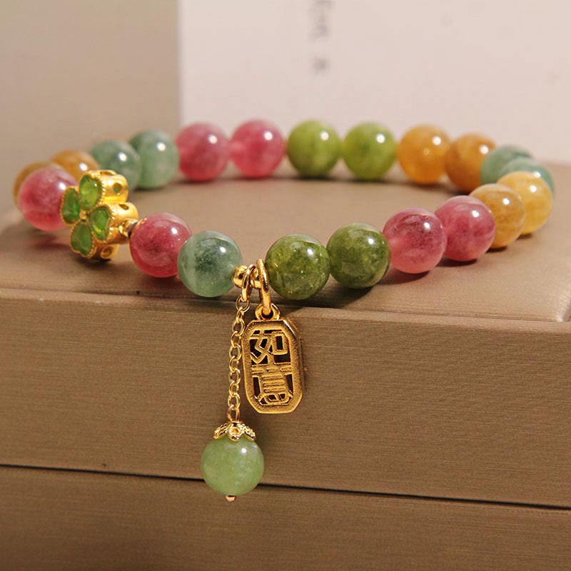 Buddha Stones Tourmaline Jade Colorful Four-leaf Clover Positive Bracelet - image 2