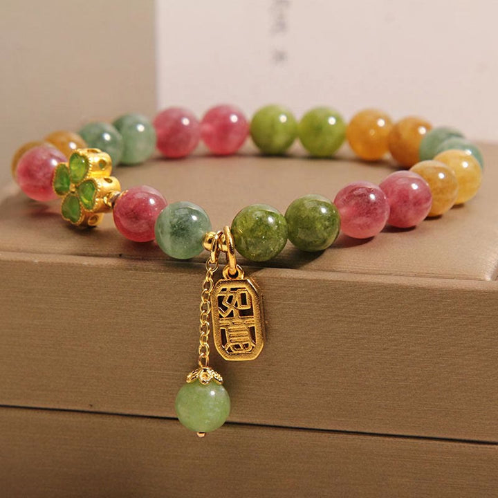 Buddha Stones Tourmaline Jade Colorful Four-leaf Clover Positive Bracelet - image 2