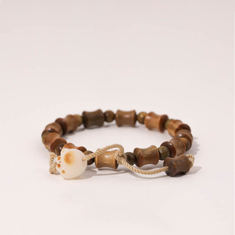 Buddha Stones Green Sandalwood Bodhi Seed Cat Claw Bamboo Peace Bracelet - image 1