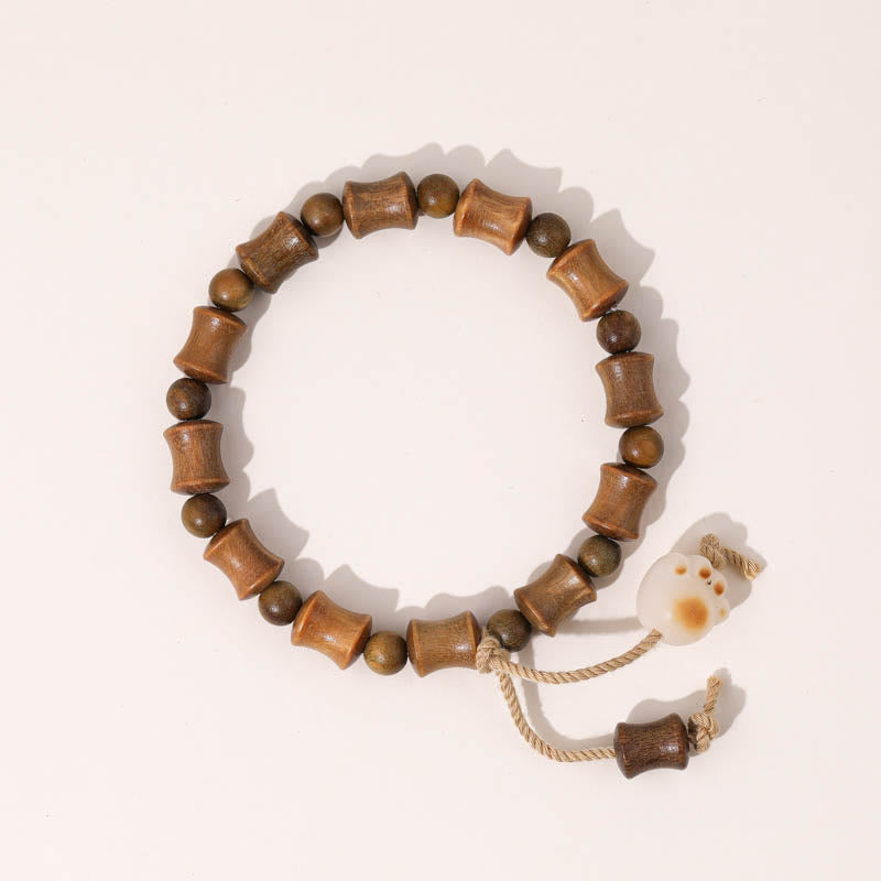 Buddha Stones Green Sandalwood Bodhi Seed Cat Claw Bamboo Peace Bracelet - Green Sandalwood(Wrist Circumference: 15-17cm) - image 0