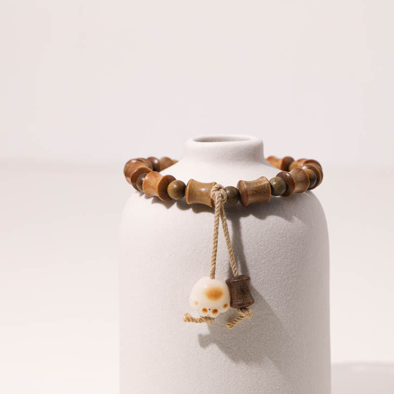 Buddha Stones Green Sandalwood Bodhi Seed Cat Claw Bamboo Peace Bracelet - image 2