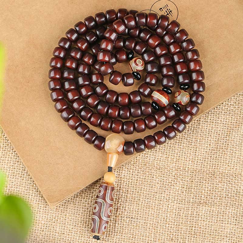 Buddha Stones 108 Mala Beads Three-eyed Dzi Bead Nine-eye Dzi Bead Jade Luck Bracelet - image 1