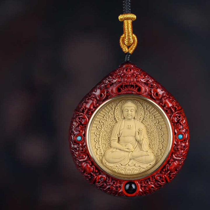 Buddha Stones Chinese Zodiac Natal Buddha Small Leaf Red Sandalwood Ebony Longevity Necklace Pendant - Dog/Pig-Amitabha Buddha - Small Leaf Red Sandalwood - image 12