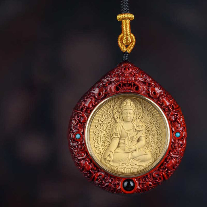 Buddha Stones Chinese Zodiac Natal Buddha Small Leaf Red Sandalwood Ebony Longevity Necklace Pendant - Dragon/Snake-Samantabhadra Bodhisattva  - Small Leaf Red Sandalwood - image 13